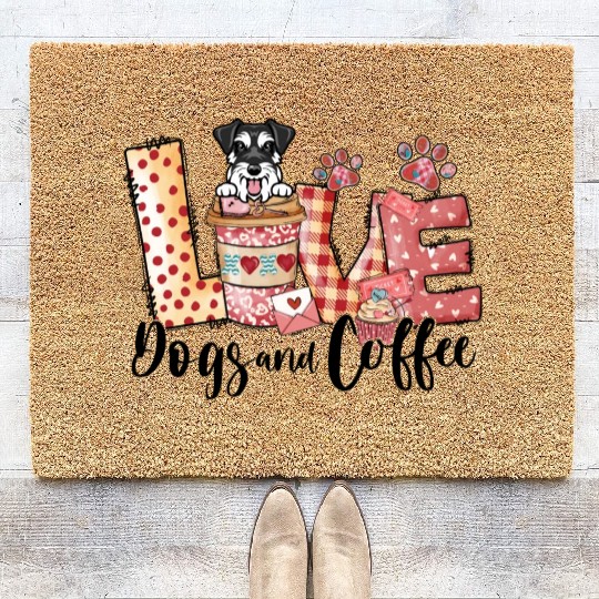 Mini Schnauzer Dog Coffee Lover Dog Mom Valentine Coir Doormats