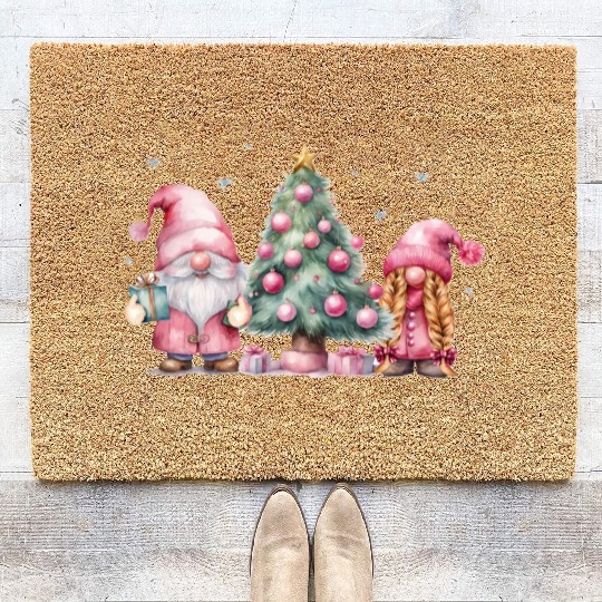 Winter Gnomes with a Christmas Tree Coir Doormats