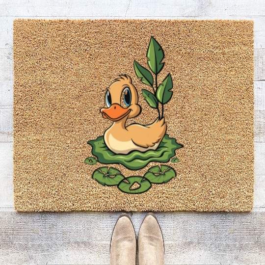 cute duck swimming in a swamp Coir Doormats