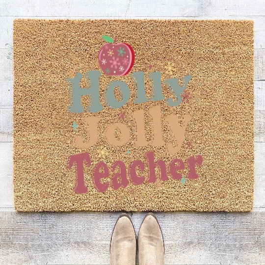 Holly Jolly Teacher Coir Doormats
