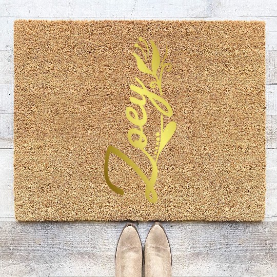 Zoey Name Faux Gold Tulip Flourish Coir Doormats