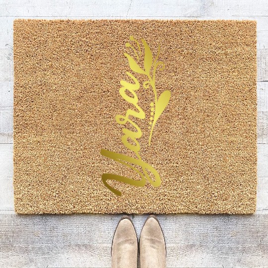 Yara Name Faux Gold Tulip Flourish Coir Doormats