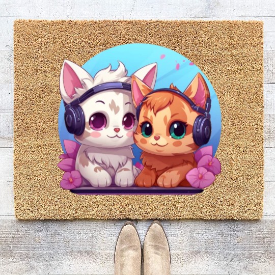 Anime Style Cute Kitten Gamer Coir Doormats