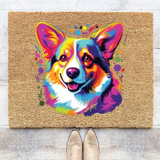 Watercolor Colorful Corgi Coir Doormats