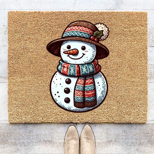 Winter Wonderland: Charming Snowman Illustration Coir Doormats