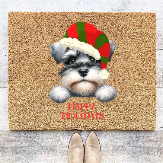 Christmas Peeking Dogs Happy Holidays Coir Doormats