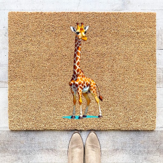 A Cartoonish Giraffe in a Playful Pose Coir Doormats