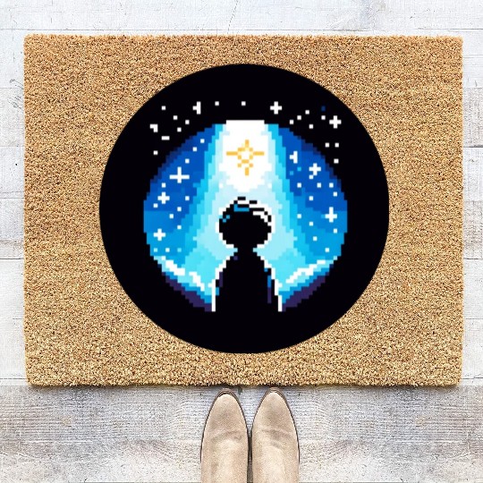 Digital Night Sky - 8-Bit Childhood Dreams Coir Doormats