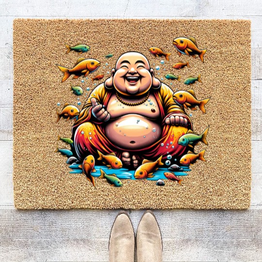 Buddhism and Underwater World - Peaceful Diving Coir Doormats