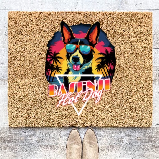 Retro Wave Basenji Hot Dog Coir Doormats
