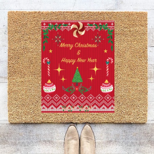 Christmas tree ugly christmas sweater Coir Doormats
