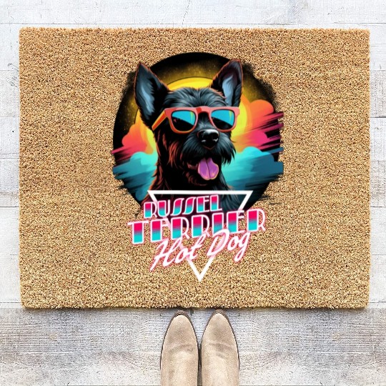 Retro Wave Jack Russel Terrier Hot Dog Coir Doormats