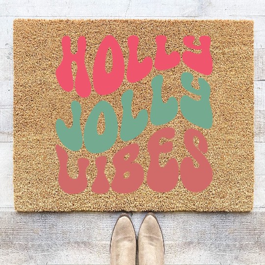 Holly jolly vibes, Xmas Quotes, Christmas Gifts Coir Doormats