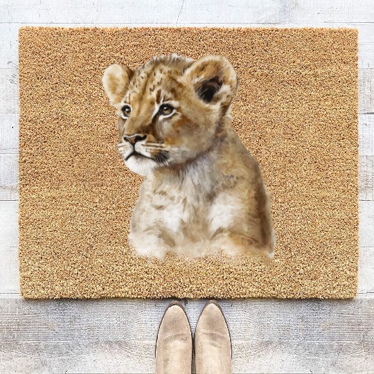 Baby Lion Aesthetic Watercolor Painting Portrait Coir Doormats