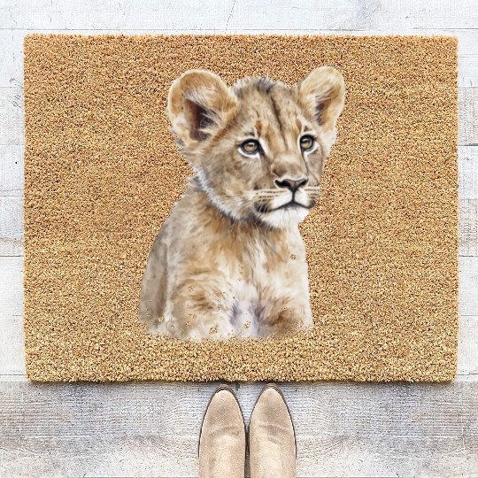 Cute Baby Lion Watercolor Painting Portrait Coir Doormats