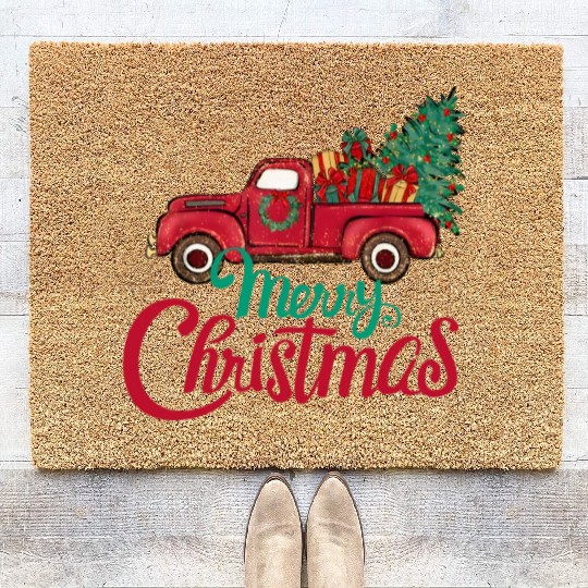 Merry Christmas cute Christmas Tree Truck Coir Doormats