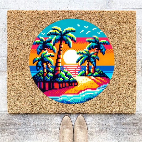 Pixel Palms: Tropical Serenity Coir Doormats