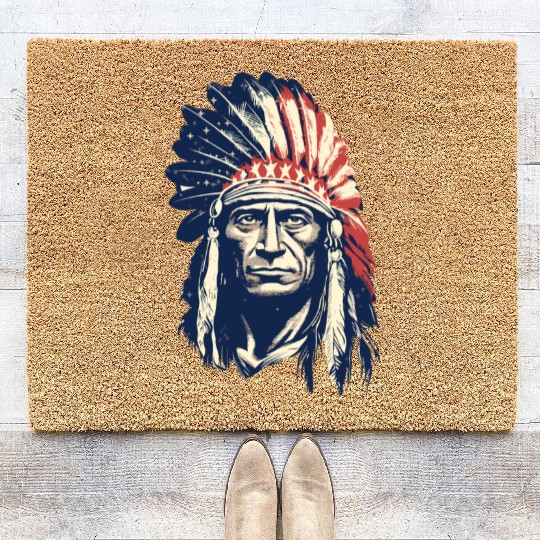 Indian Native American Chief Feather Headdress Coir Doormats
