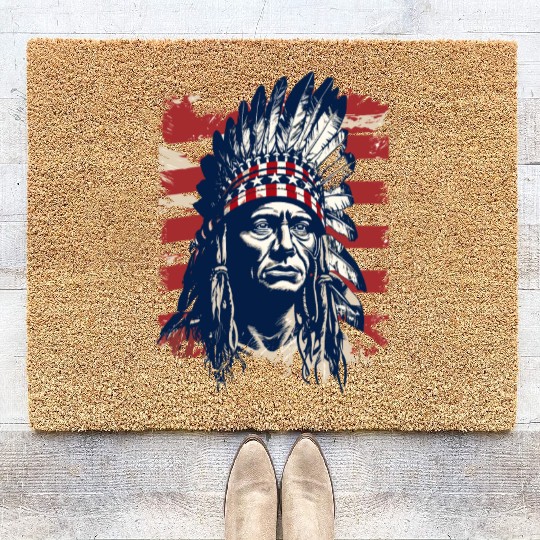 Indian Native American Chief Feather Headdress Coir Doormats