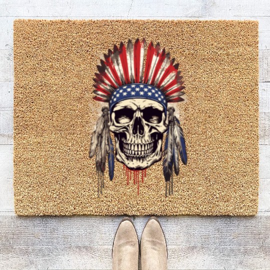 Skull Indian Chief Native American USA Coir Doormats
