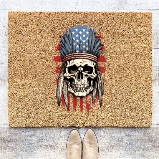 Skull Indian Chief Native American USA Coir Doormats