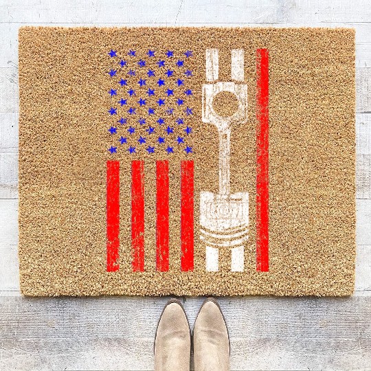 American Flag Piston Muscle Car Patriotic Vintage Coir Doormats