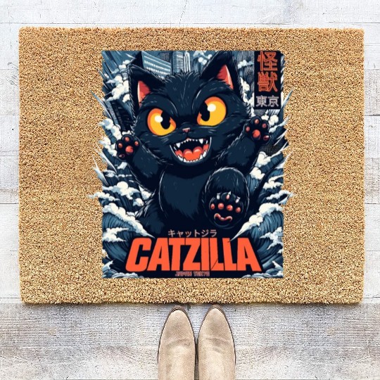 Kaiju Catzilla in Japan Tokyo Coir Doormats