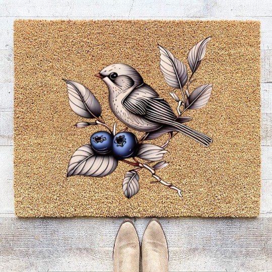 Bird on a Blueberry Branch Coir Doormats