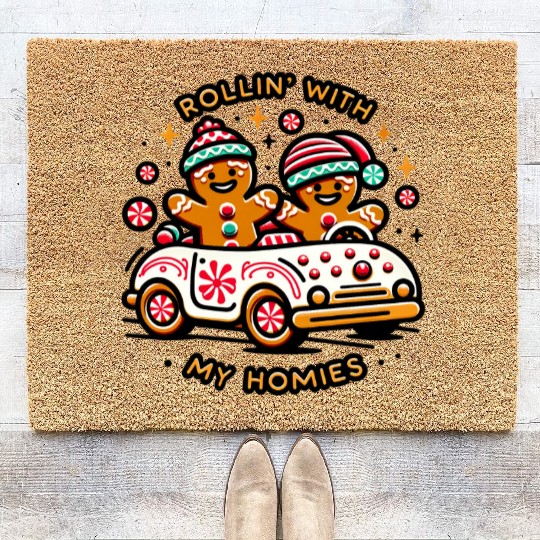 Rollin' With My Homies Vintage Gingerbread Men Coir Doormats
