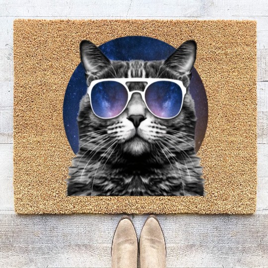 Cat Space Glasses Galaxy Sunglasses Cat Lover Meme Coir Doormats