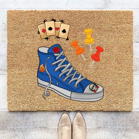 Classic Shoes With Pins And Card Poker Coir Doormats