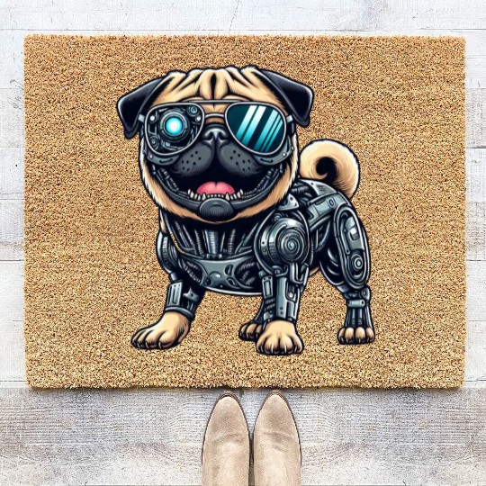 Pug Cyborg - Bionic Robot Dog Coir Doormats