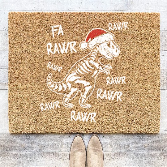 Fa Rawr Rawr Funny T-Rex Dinosaur Christmas Meme Coir Doormats