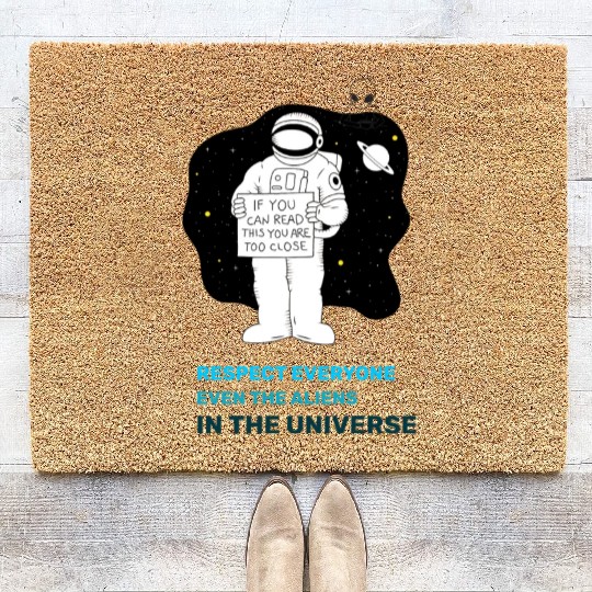 Black White Astronauts and Aliens Coir Doormats
