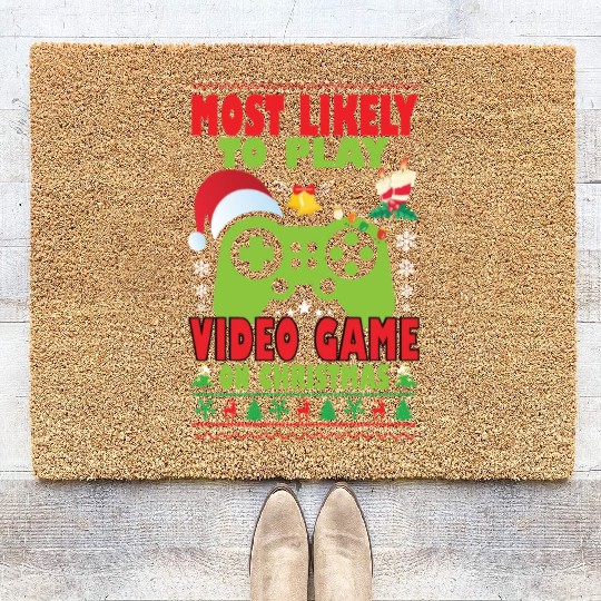 Most Likely To Play Video Game Family Matching Coir Doormats
