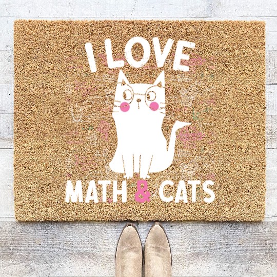 I Love Math and Cats Feline Lover Coir Doormats
