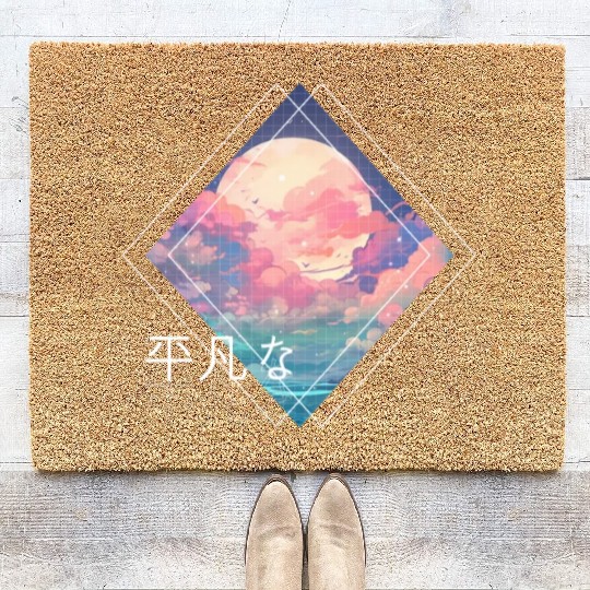 Sky Full Moon Clouds Kawaii Lofi Japanese Anime Ae Coir Doormats