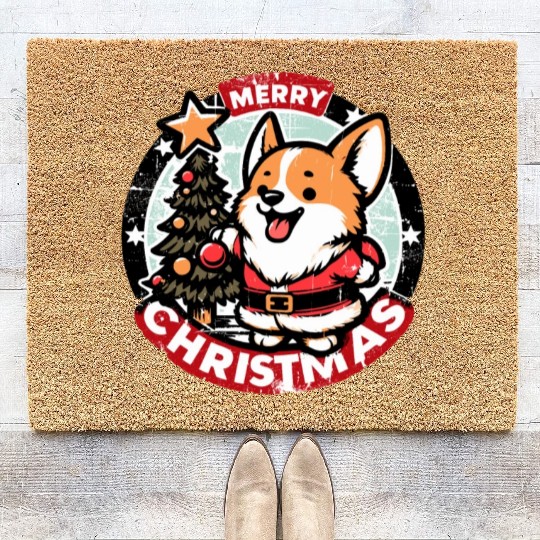 Retro Christmas Corgi Gifts For Dog Lovers Coir Doormats