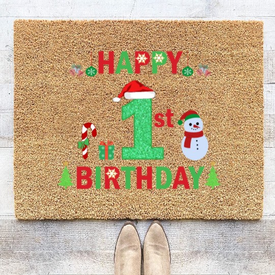 First Birthday On Christmas Baby Bodysuits Coir Doormats