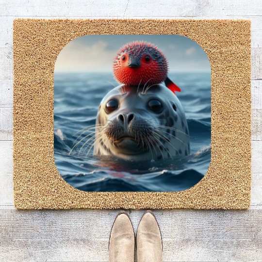 Seal and pufferfish friends from the ocean Coir Doormats