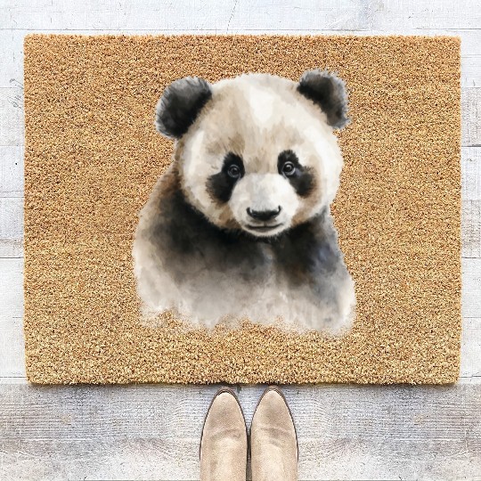 Panda Cute Bear Watercolor Painting Portrait Coir Doormats