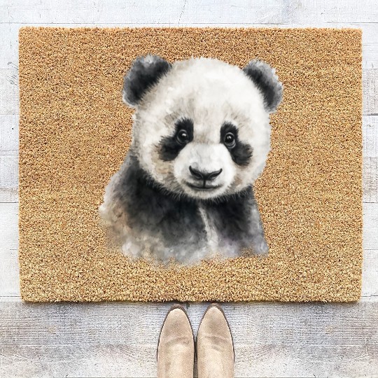Cute Baby Panda Bear Watercolor Painting Portrait Coir Doormats