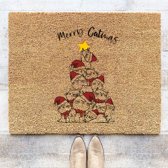 Merry Catmas Christmas Tree Cats Cat Lover Coir Doormats