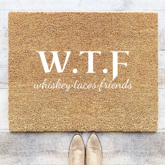 wtf whiskey, funny whiskey lover slogan Coir Doormats