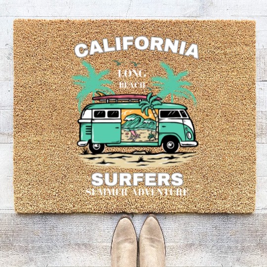 Men's And Women's California Long Beach Print Coir Doormats