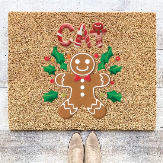 Gingerbread Cat, Pet Gingerbread family, Christmas Coir Doormats