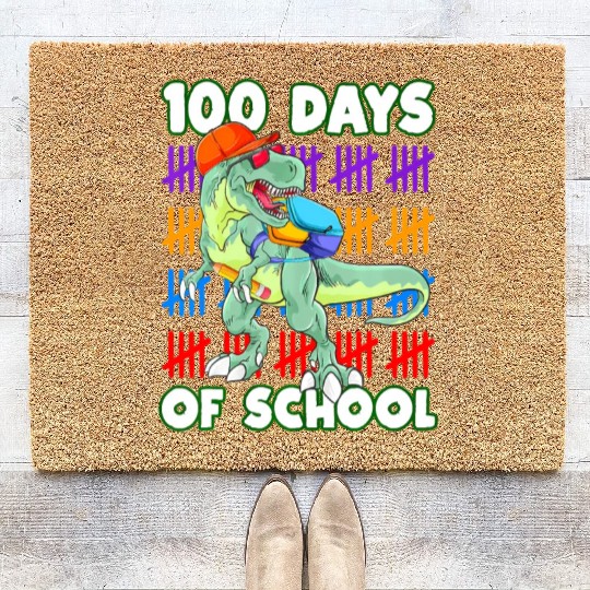 100 Days Of School Teacher Student Dinosaur Coir Doormats