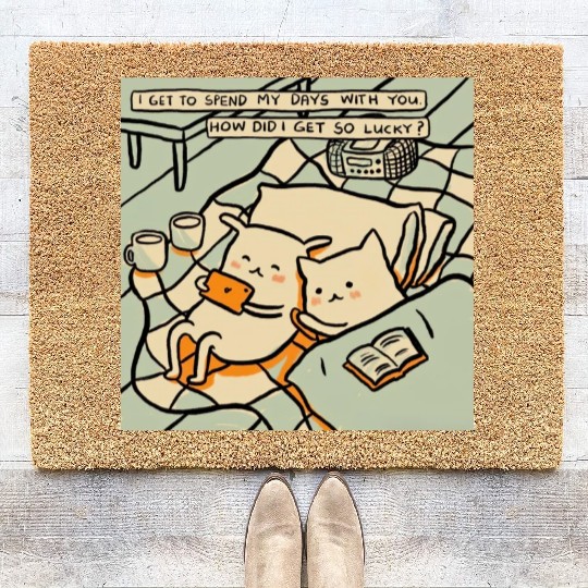 Lucky Cat Couple Lover Funny Kitty Motivation Love Coir Doormats