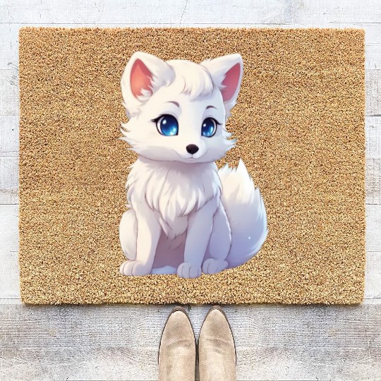 Playful Frosty Baby Arctic Fox Coir Doormats