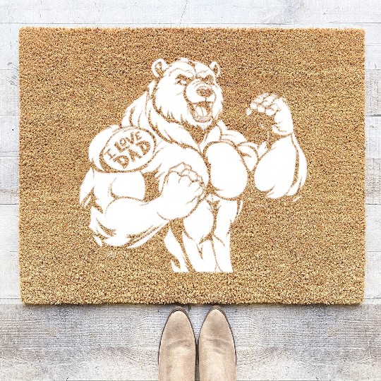 Brown Bear Biceps Tattoo I Love Dad Coir Doormats